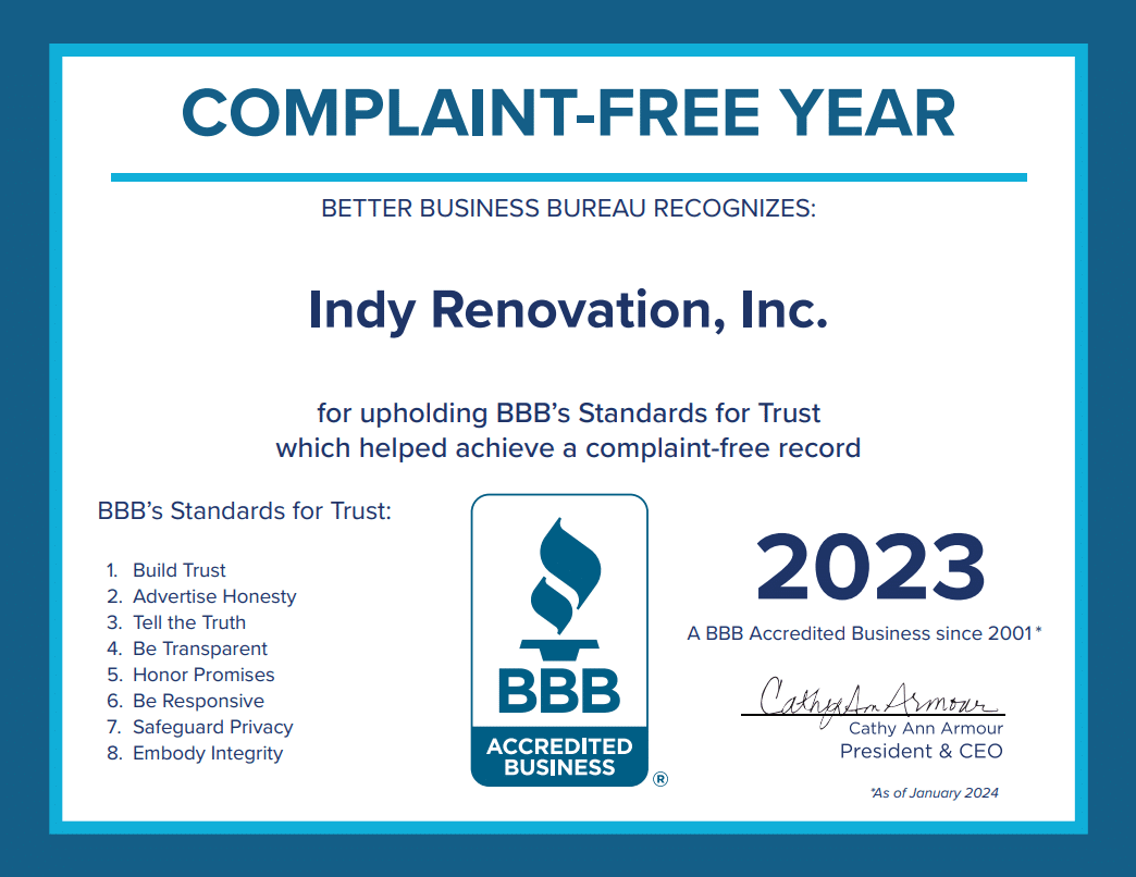 The BBB Recognizes Indy Renovation's Complaint-Free 2023