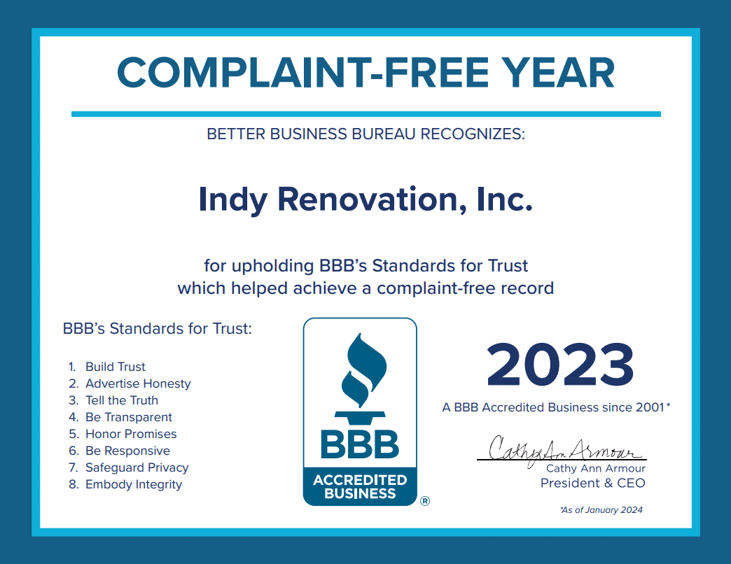 The BBB Recognizes Indy Renovation’s Complaint-Free 2023